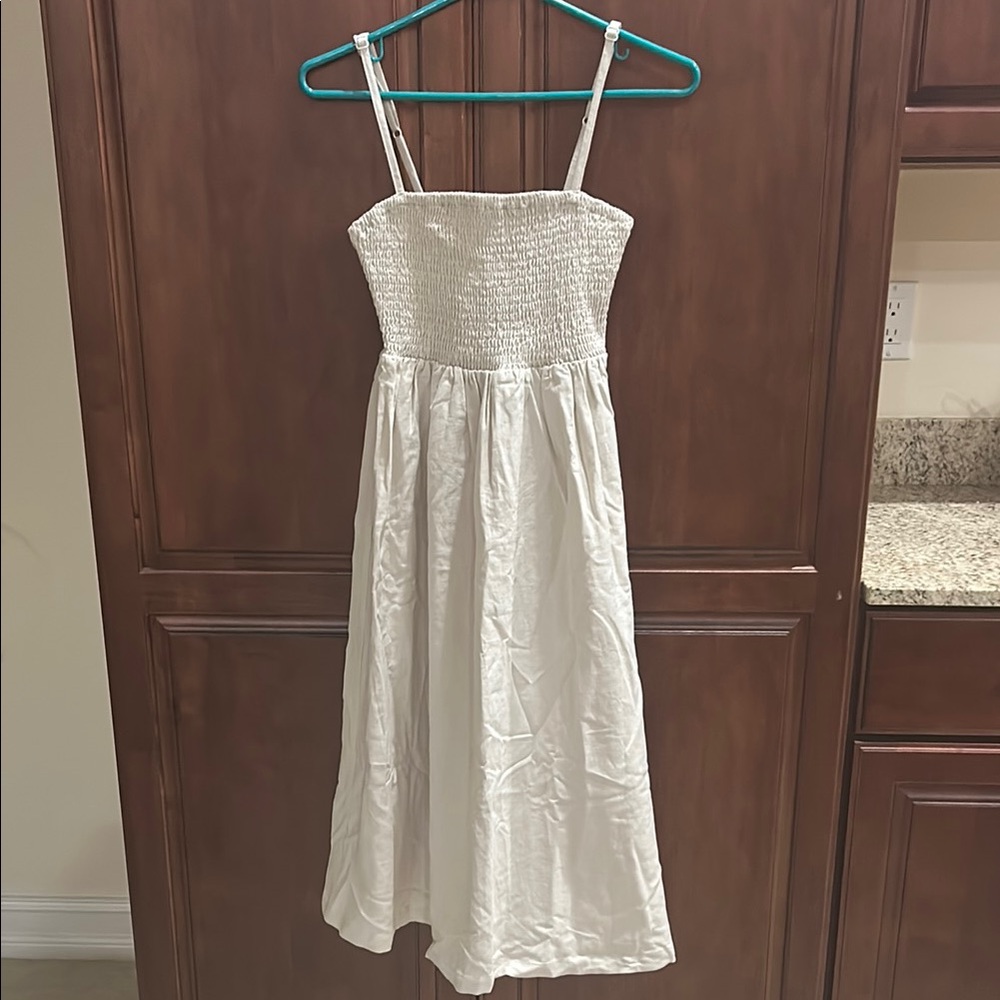 Elegant Tan Linen Midi Dress